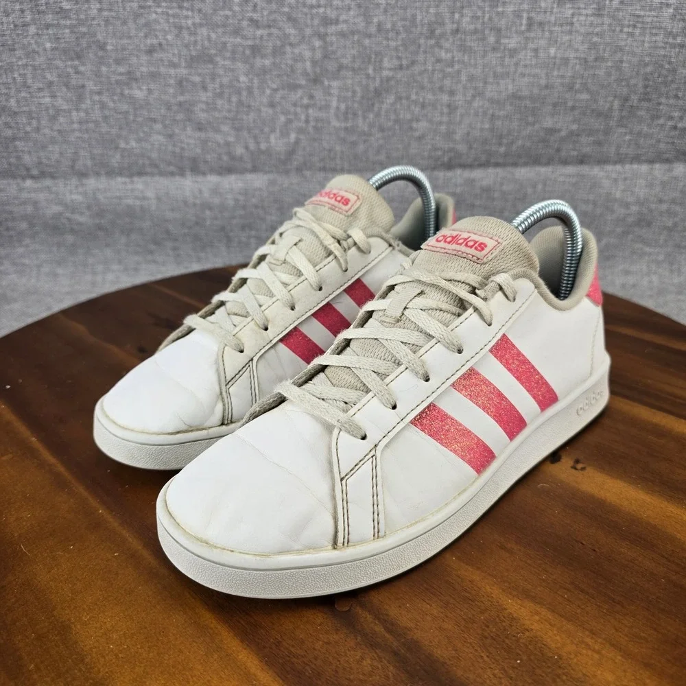 Adidas Grand Court White Pink Glitter Sneakers‎ EG5136 Womens 5.5 Low Top Shoes